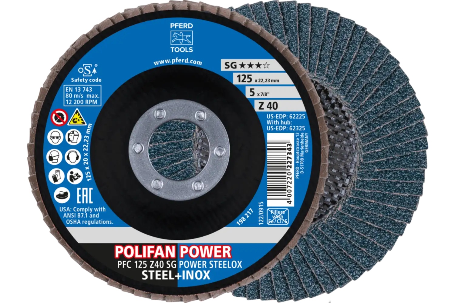 Picture of Pferd Flap Disc, 5" x 7/8, Z SG Power Steelox, 40 Grit, T29, Conical, Zirconia